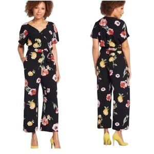 Sanctuary Floral Wide Leg One Piece Jumpsuit Size XS Short Sleeve Black Bohemian